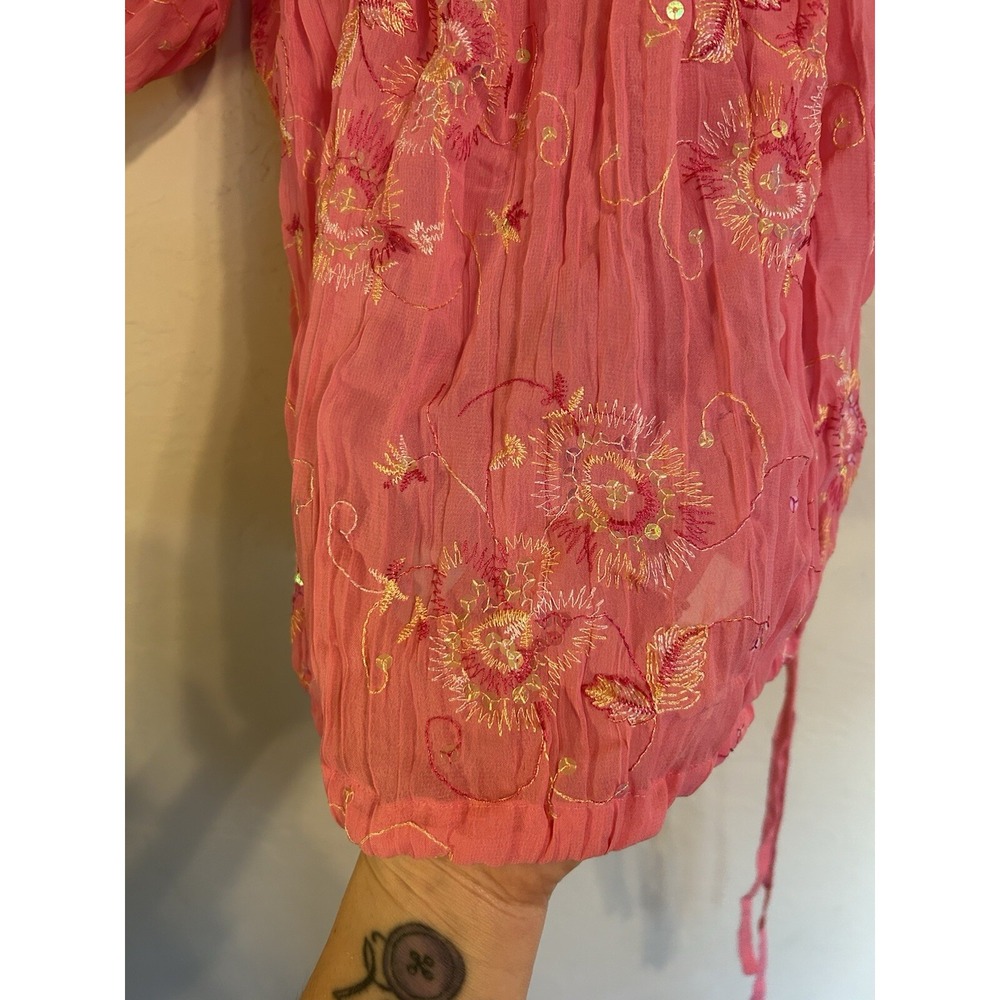 Vintage Y2K Peter Nygard Off Shoulder Pink Top Floral Embroidered Fairy Dainty L - Picture 6 of 7